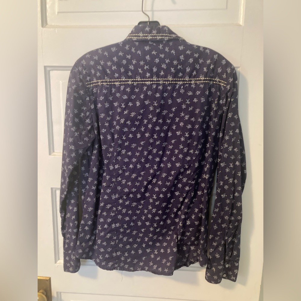 Adiktd Navy Western-Style Pearl Snap Button-Down Shirt with White Print. Large. - Picture 2 of 7